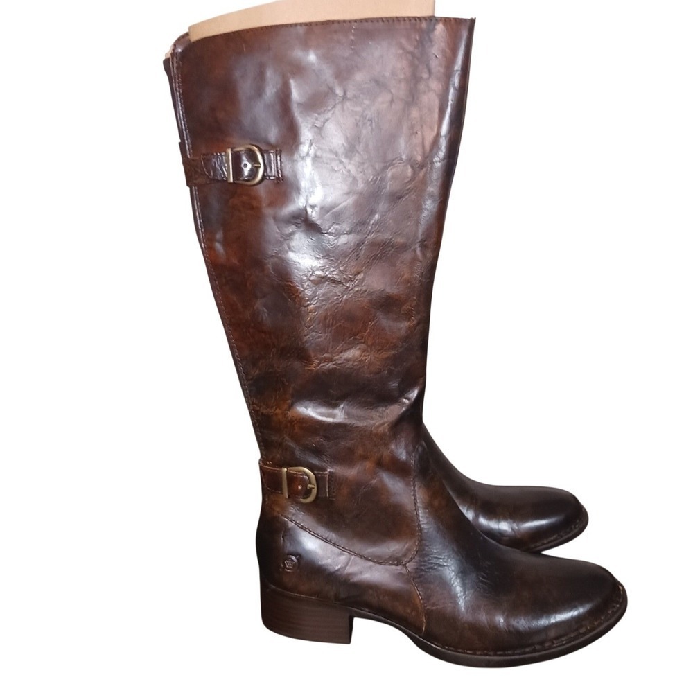 Born Gibb Tall Riding Boots Womens 7.5 Brown Leather Wide Calf Equestrian New - Picture 2 of 9
